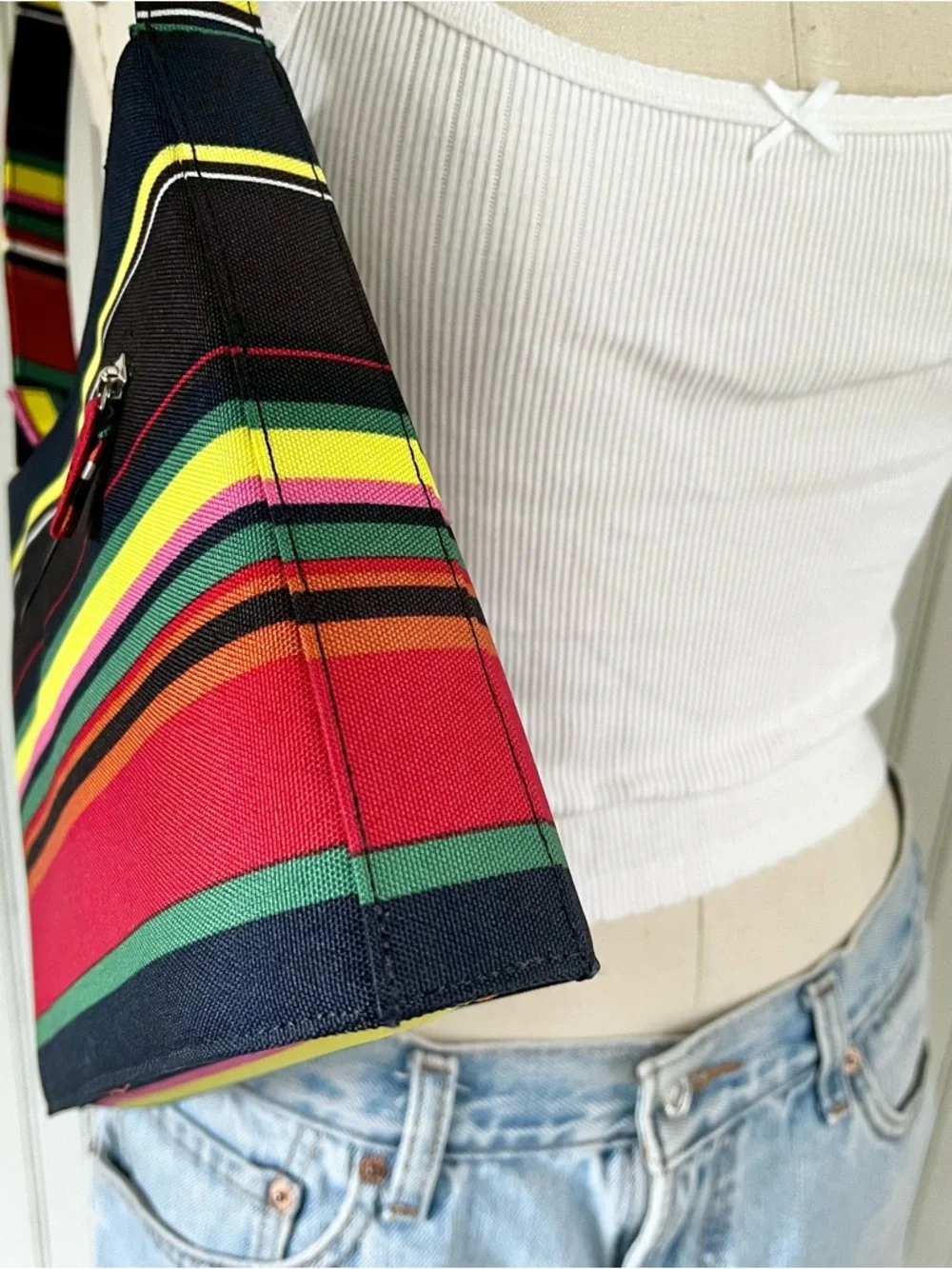 Kate Spade NY Vintage Y2K Bold Striped Multi Color Canvas Shoulder Bag